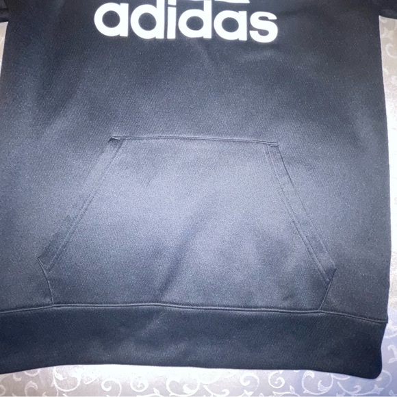 Adidas Black Hoodie With Large White Logo Pullover Sweatshirt Raglan Sleeves - Picture 12 of 16